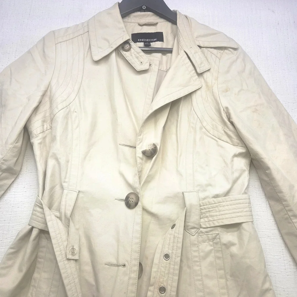Jones New York Womens Cream Beige Belted Trench Coat Jacket Z17702 Size S